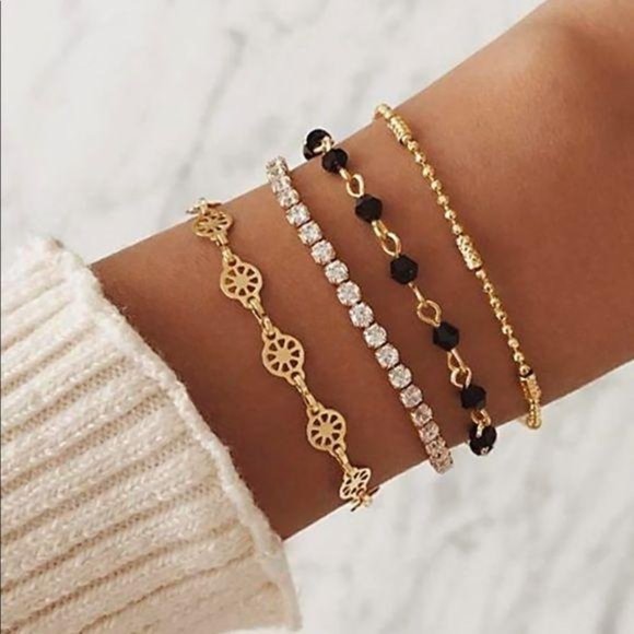 Jewelry - 4 bracelets set black gold bracelet set boho